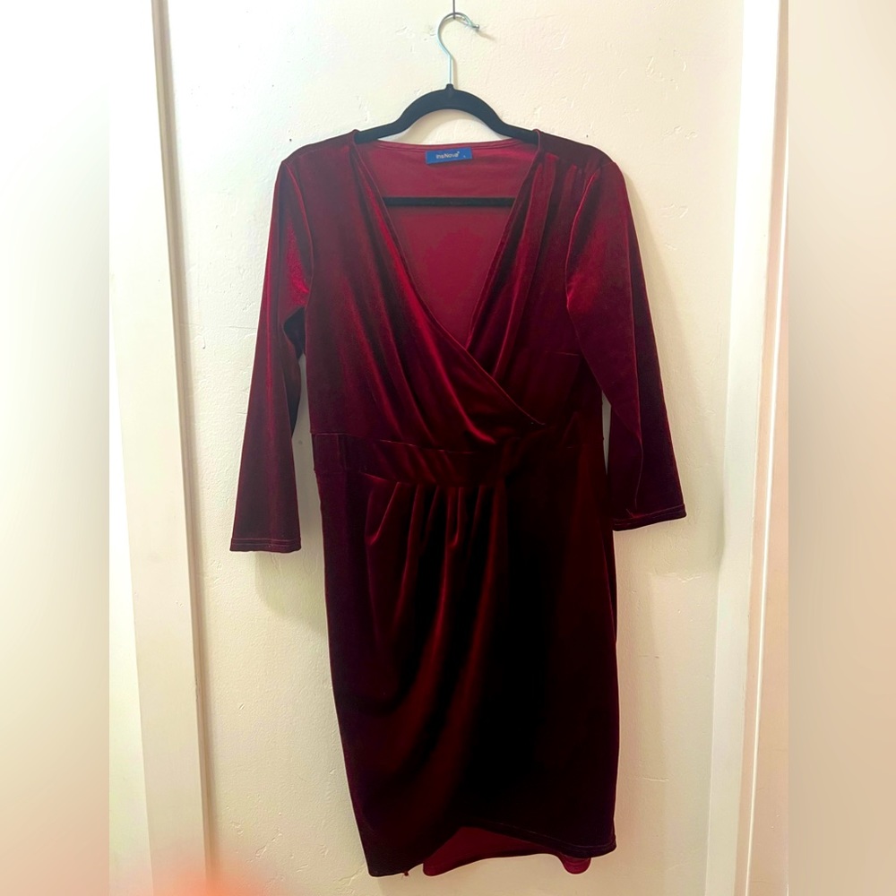 Red Velvet Wrap Style Dress